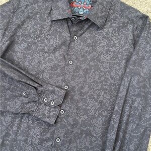 Robert Graham Shirt Mens 2XL Black Classic Fit Flip Cuff Floral Paisley Preppy